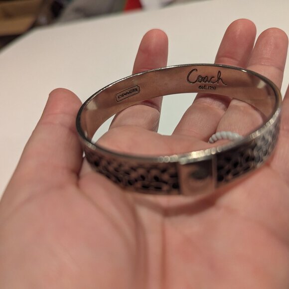 Authentic Coach Silver Tone Black C Signature 1/2 inch Bangle Bracelet - Picture 7 of 8